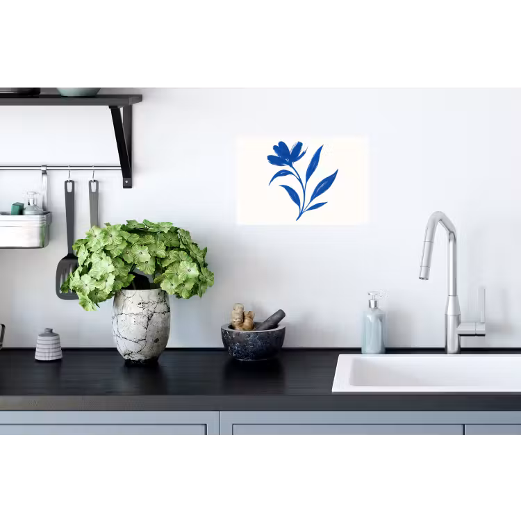 Bloem - Blaadjes - Minimalistisch - Blauw Muursticker klein -keuken