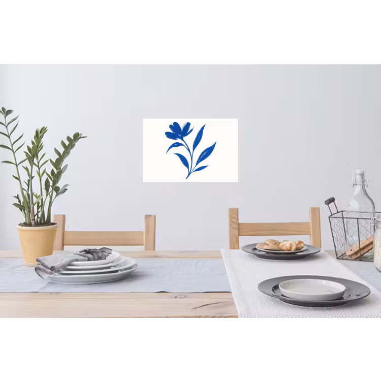Bloem - Blaadjes - Minimalistisch - Blauw Muursticker klein -eettafel