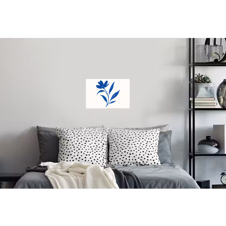 Bloem - Blaadjes - Minimalistisch - Blauw Muursticker klein -slaapkamer