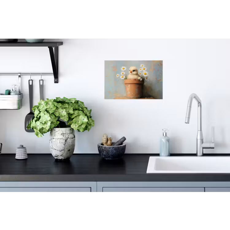Bloempot - Kuiken - Bloemetjes Muursticker klein -keuken