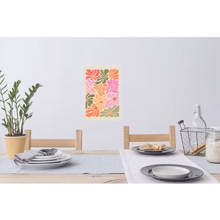 Bloemvormen - Retro - Kleurrijk Muursticker klein -eettafel
