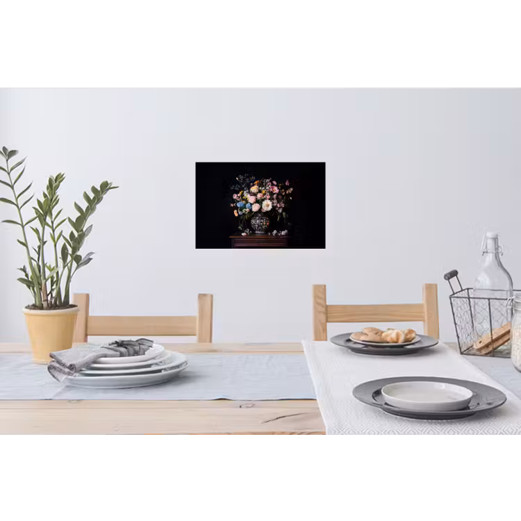 Bloemenvaas - Hout - Bloemen - Boeket Muursticker klein -eettafel