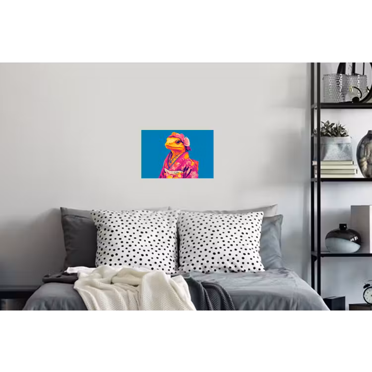 Bloemenkrans - Hagedis - Kimono - Paars Muursticker klein -slaapkamer