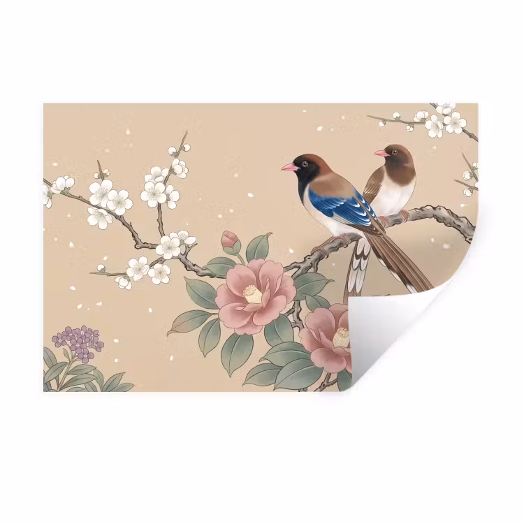 Bloemen - Vogels - Bloemen Muursticker klein -3d