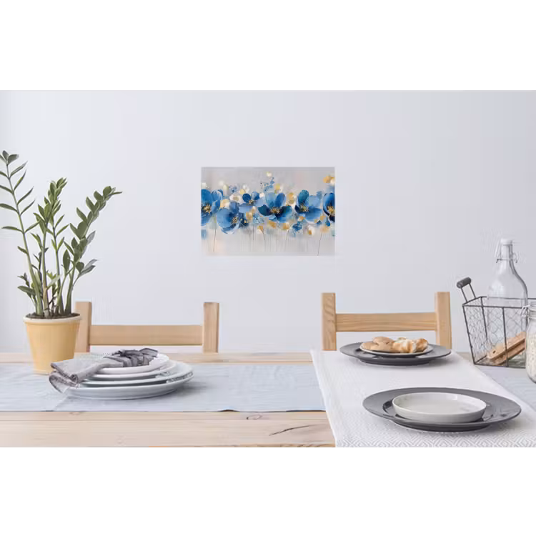 Bloemen - Blauw - Abstract Muursticker klein -eettafel