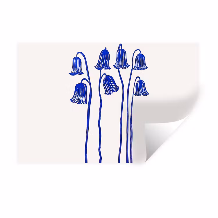 Bloemen - Blauw - Lijnen - Bloemblaadjes Muursticker klein -3d