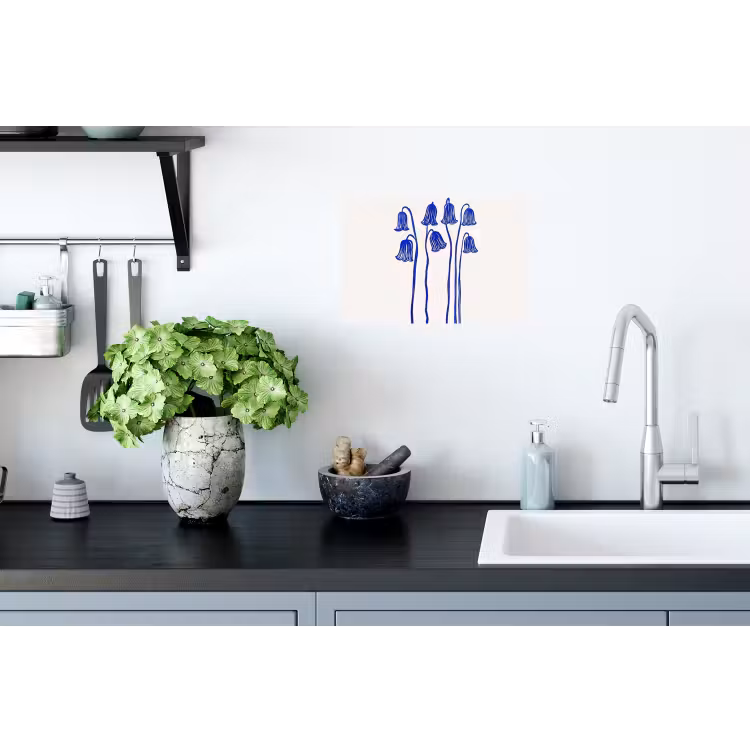 Bloemen - Blauw - Lijnen - Bloemblaadjes Muursticker klein -keuken