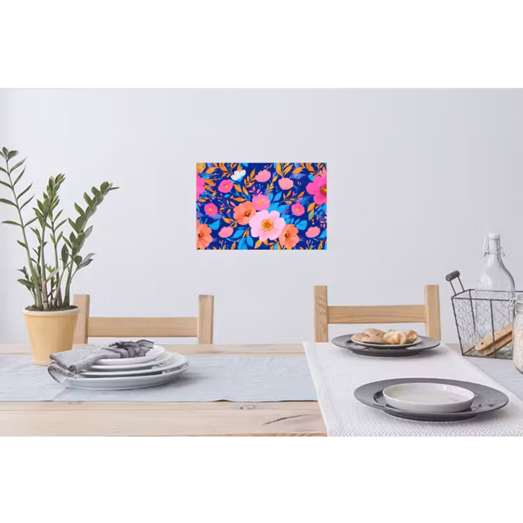 Bloemen - Blauw - Roze Muursticker klein -eettafel