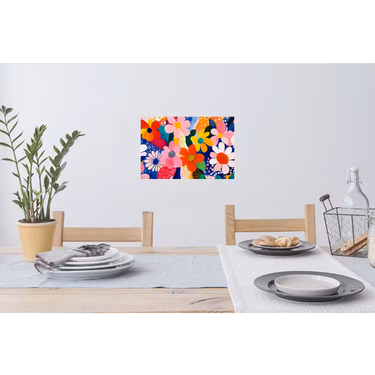 Bloemen - Kleurrijk - Stippen Muursticker klein -eettafel