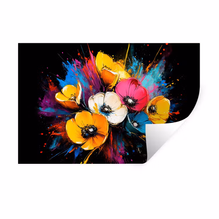 Bloemen - Kleurrijk - Graffiti - Modern - Boeket Muursticker klein -3d