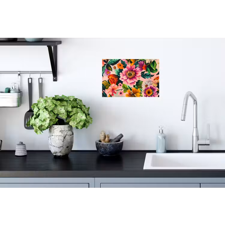Bloemen - Kleurrijk - Roze Muursticker klein -keuken
