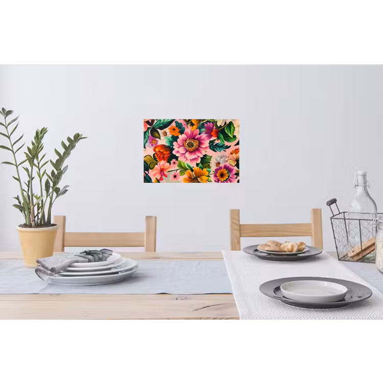 Bloemen - Kleurrijk - Roze Muursticker klein -eettafel
