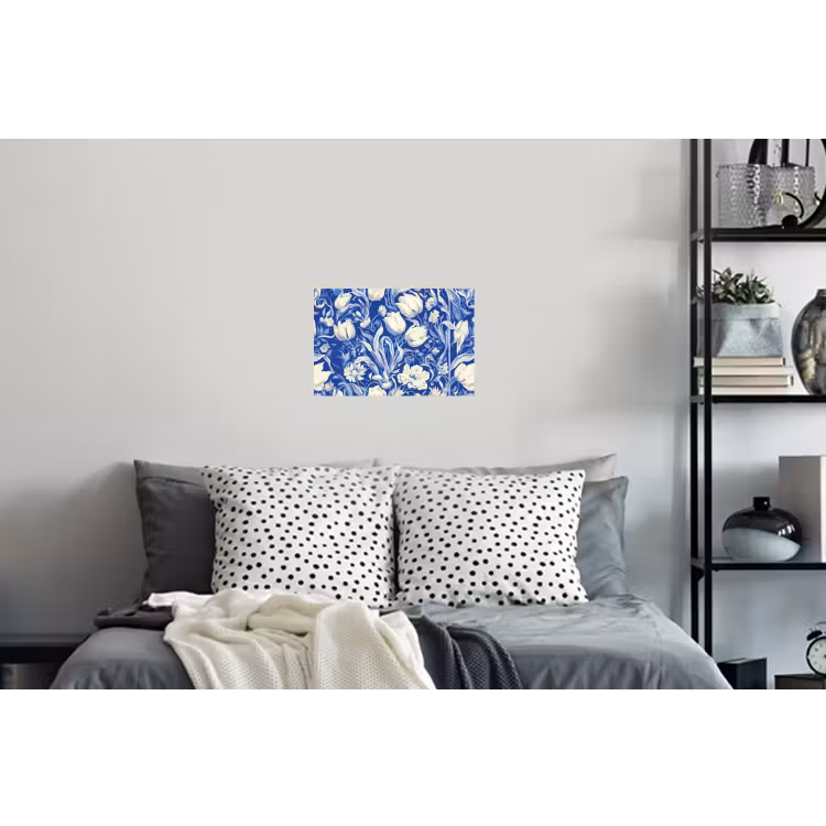 Bloemen - Delfts Blauw - Patroon - Tulp Muursticker klein -slaapkamer