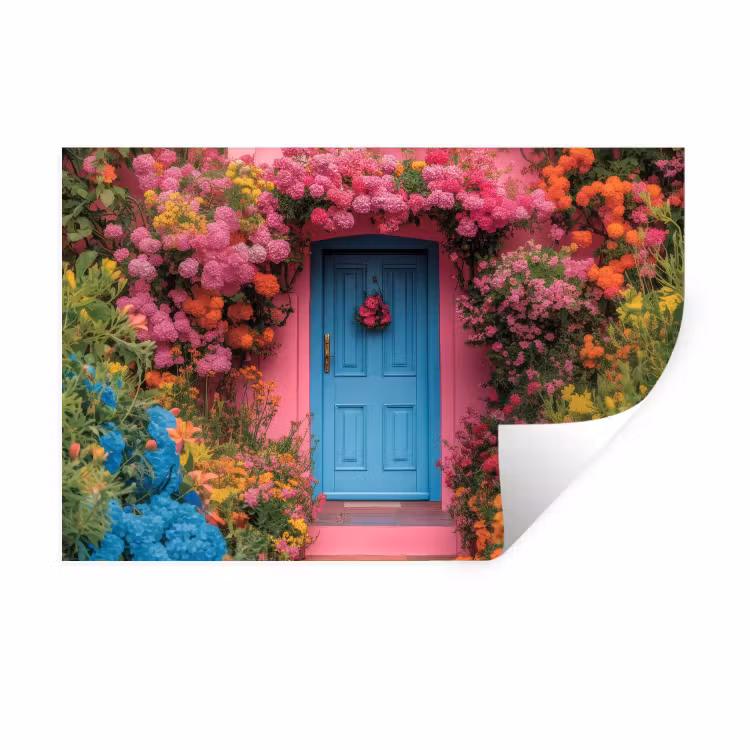 Bloemen - Deur - Roze Muursticker klein -3d