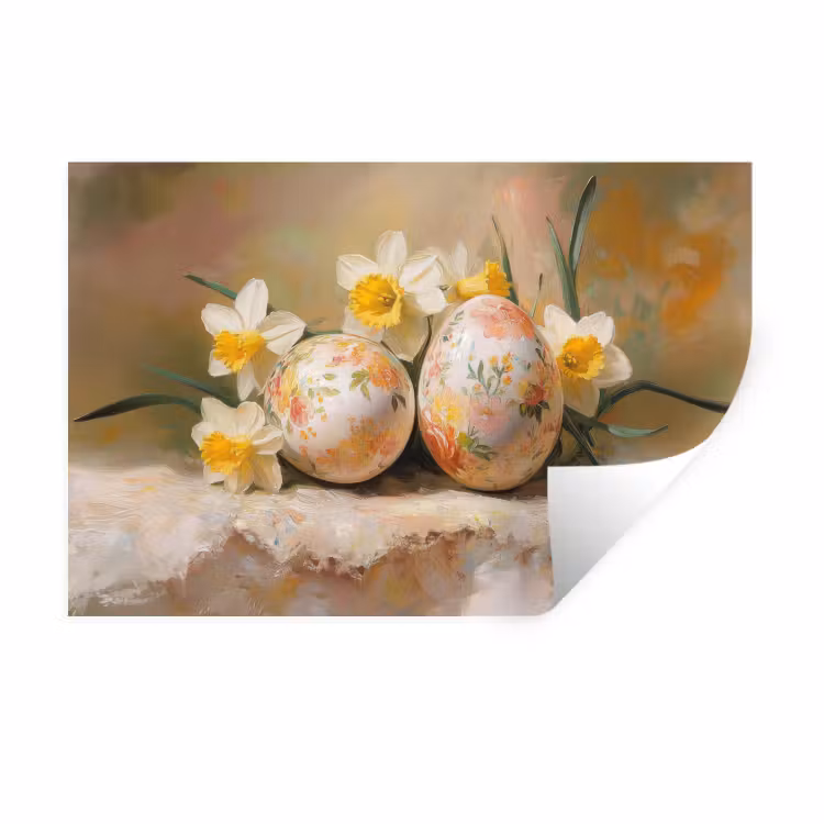 Bloemen - Eieren - Geschilderd Muursticker klein -3d