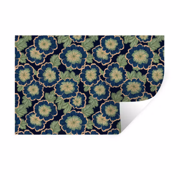 Bloemen - Borduurwerk - Patroon - Blauw - Groen Muursticker klein 286 -3d