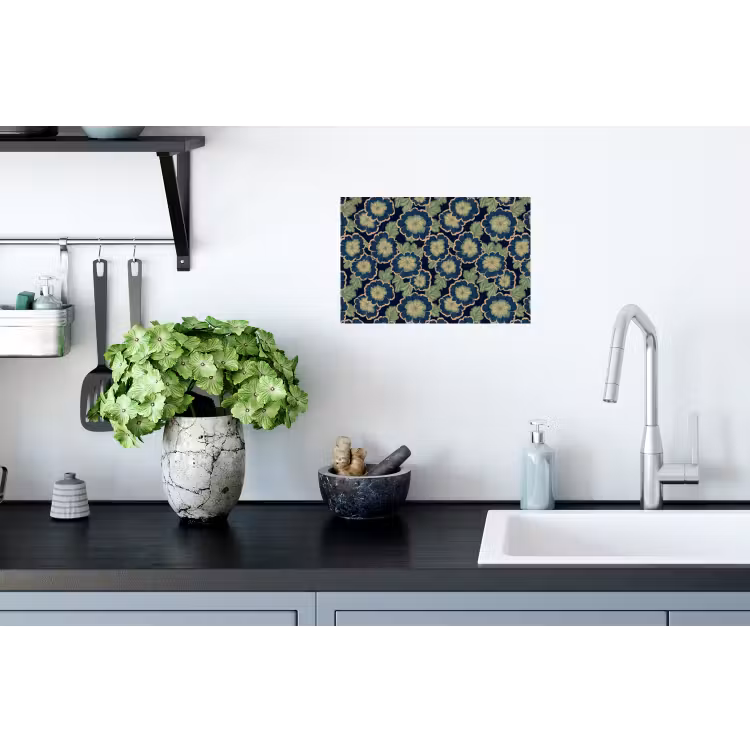 Bloemen - Borduurwerk - Patroon - Blauw - Groen Muursticker klein 286 -keuken