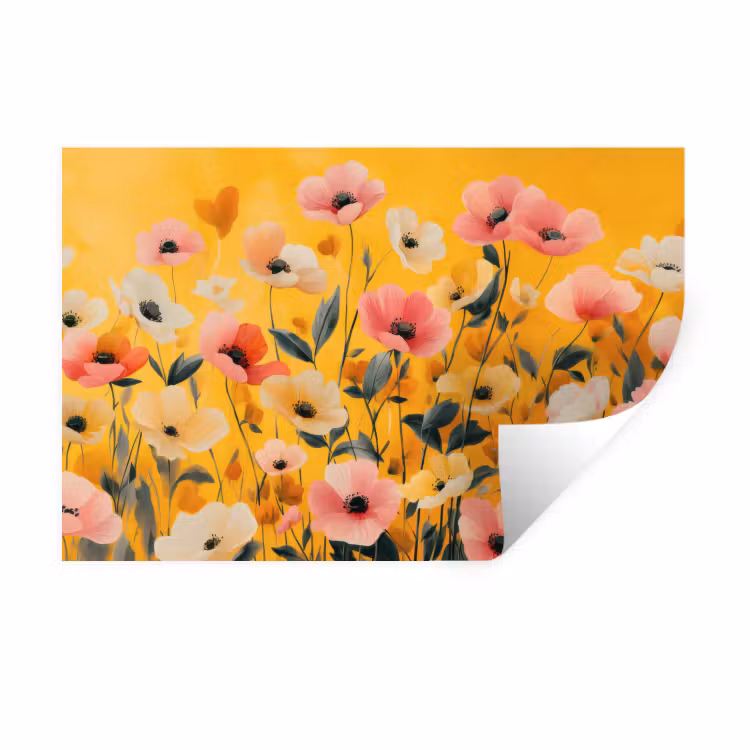 Bloemen - Veld - Geel Muursticker klein -3d