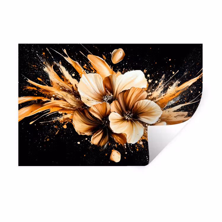 Bloemen - Goud - Graffiti - Zwart - Abstract Muursticker klein -3d