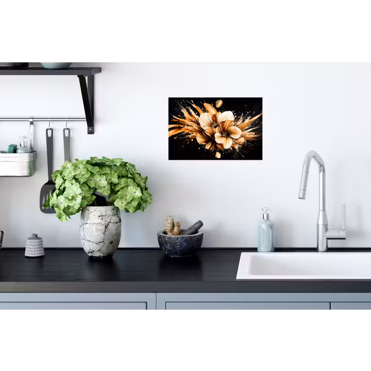 Bloemen - Goud - Graffiti - Zwart - Abstract Muursticker klein -keuken