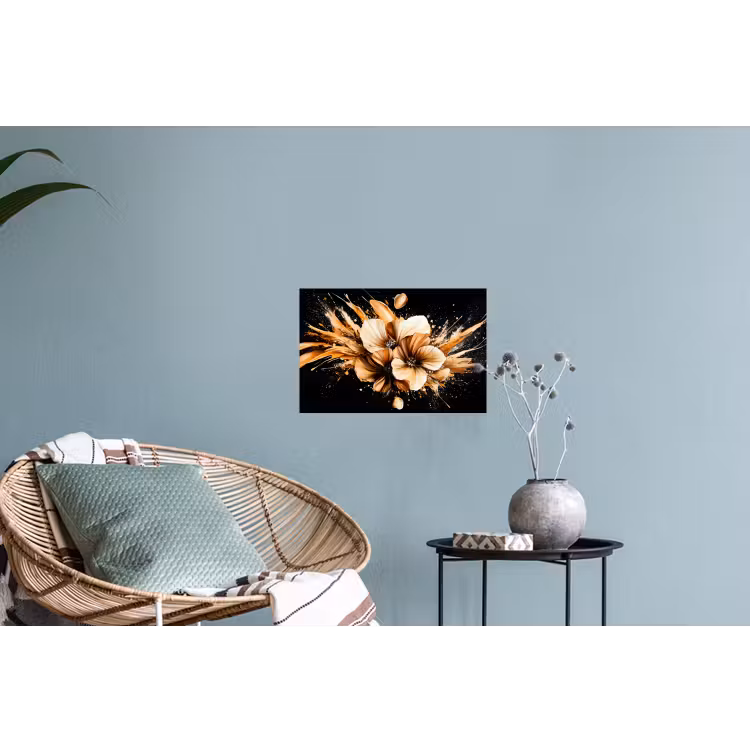 Bloemen - Goud - Graffiti - Zwart - Abstract Muursticker klein -plant