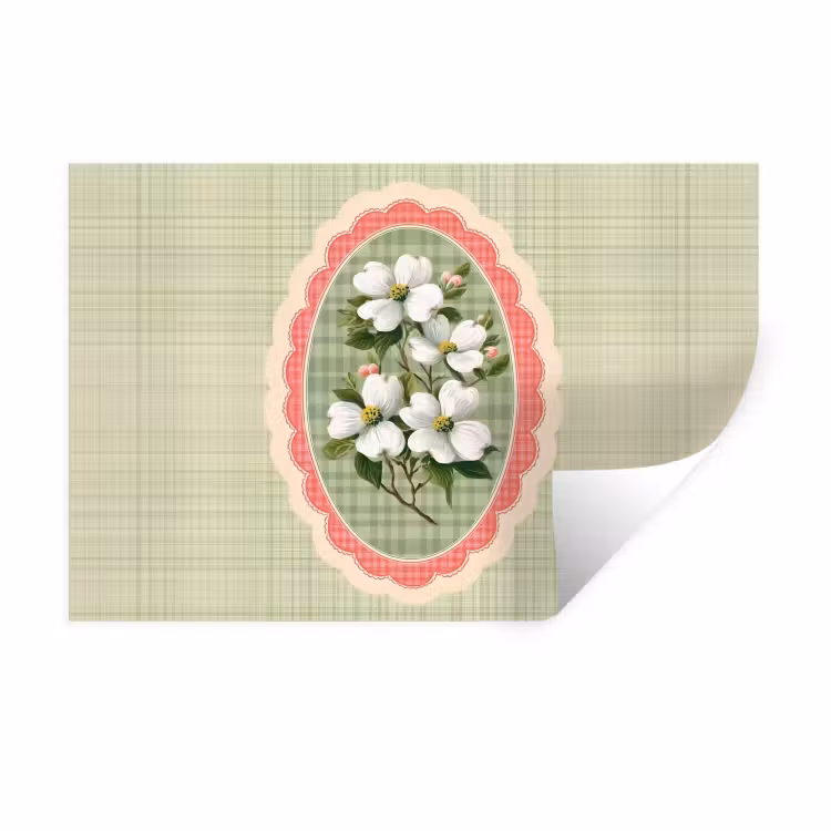 Bloemen - Illustratie - Geruit - Groen Muursticker klein -3d