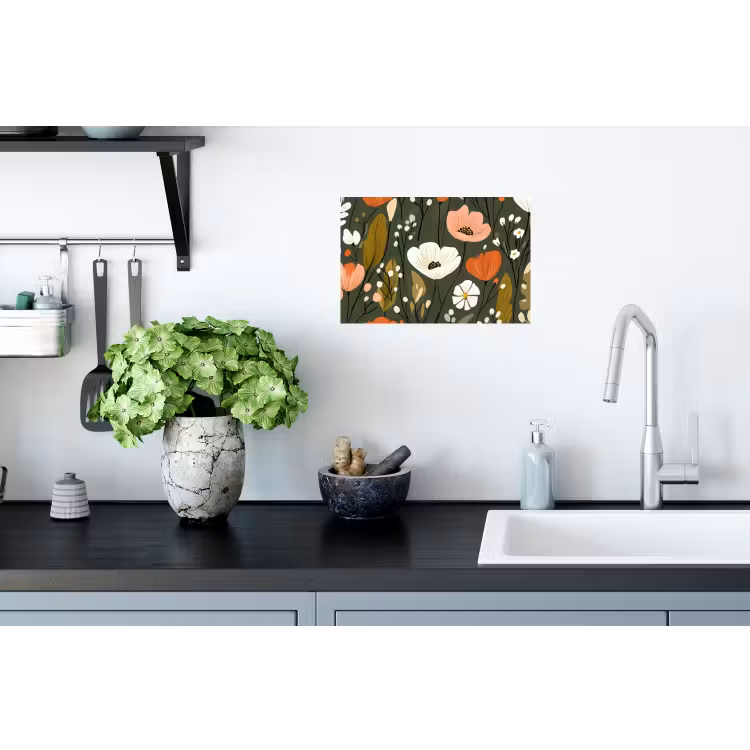 Bloemen - Illustratie - Groen Muursticker klein -keuken