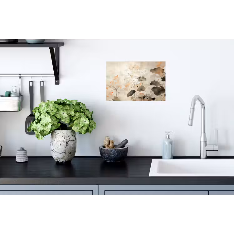 Bloemen - Japandi - Wabi sabi Muursticker klein -keuken