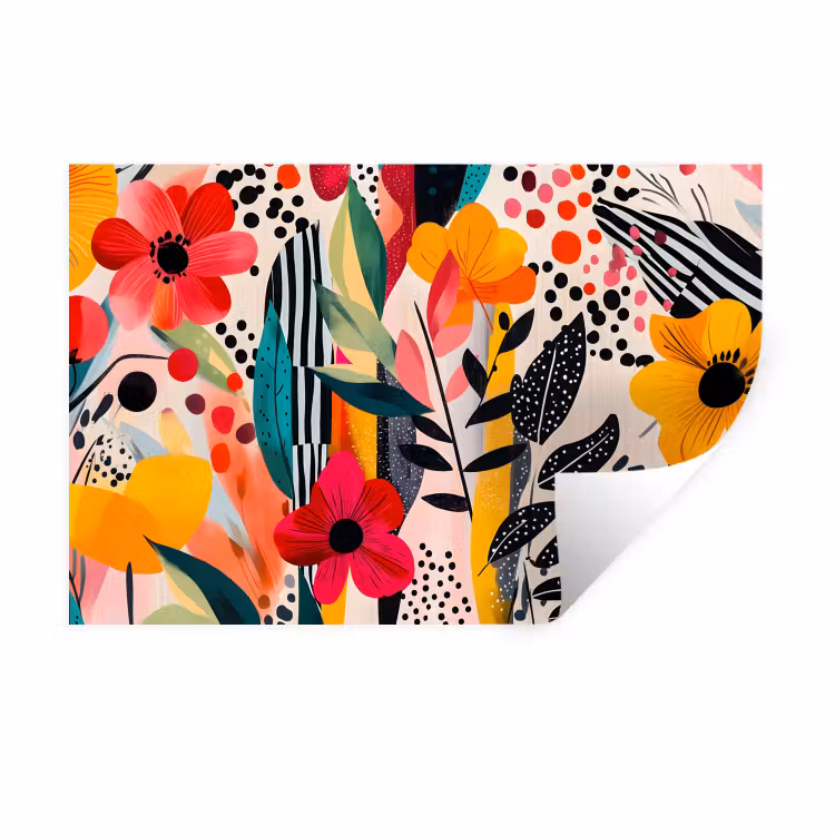 Bloemen - Bladeren - Abstract - Kleurrijk Muursticker klein -3d