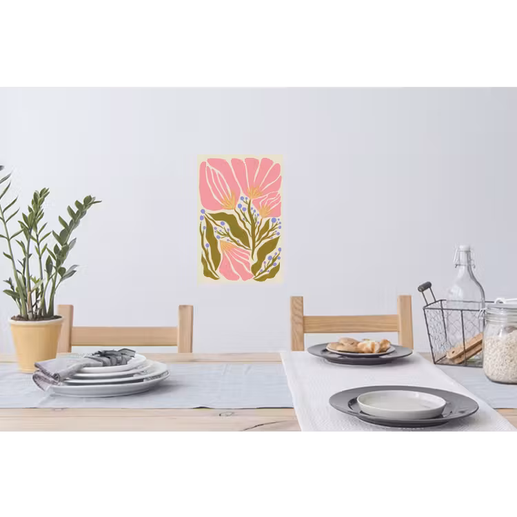 Bloemen - Bladeren - Abstract - Roze Muursticker klein -eettafel