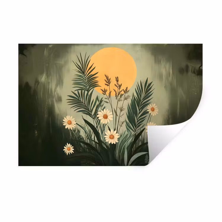 Bloemen - Bladeren - Zon - Groen Muursticker klein -3d