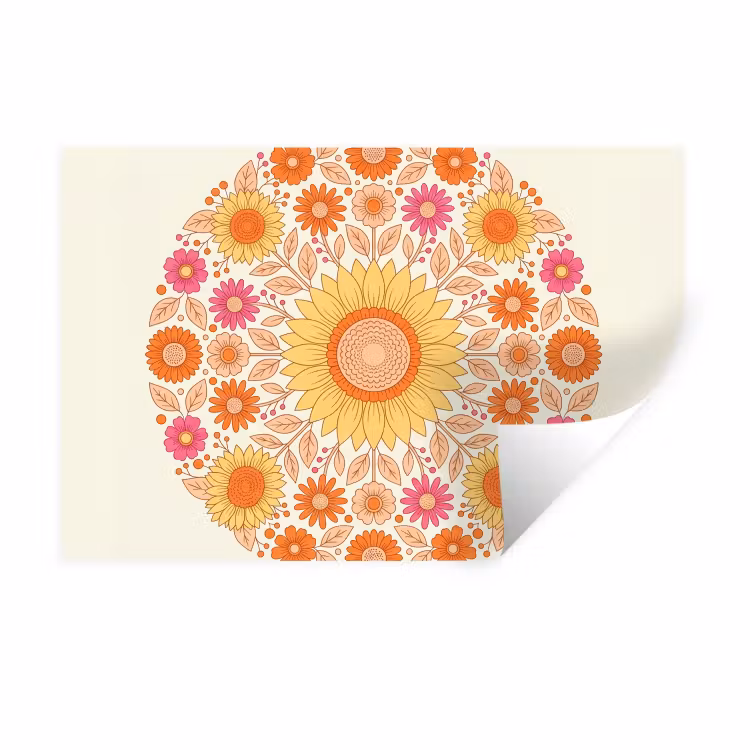 Bloemen - Mandala - Patroon - Kleurrijk Muursticker klein -3d