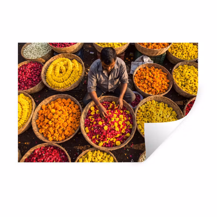Wall Sticker - Flowers - Market - Colorful - Bloemen - Markt - Kleurrijk Muursticker klein