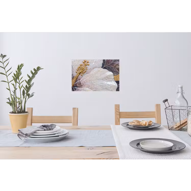Bloemen - Mozaïek - Kunst - Modern - Goud Muursticker klein -eettafel