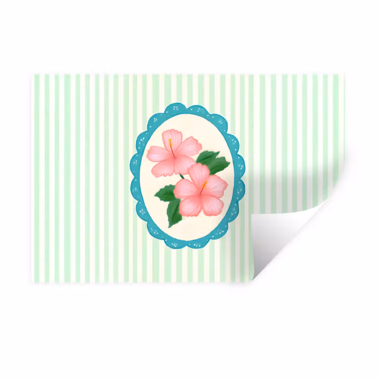 Bloemen - Ovaal - Strepen - Groen Muursticker klein -3d
