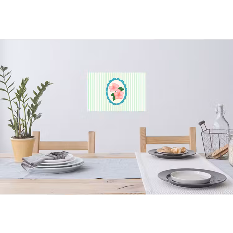 Bloemen - Ovaal - Strepen - Groen Muursticker klein -eettafel