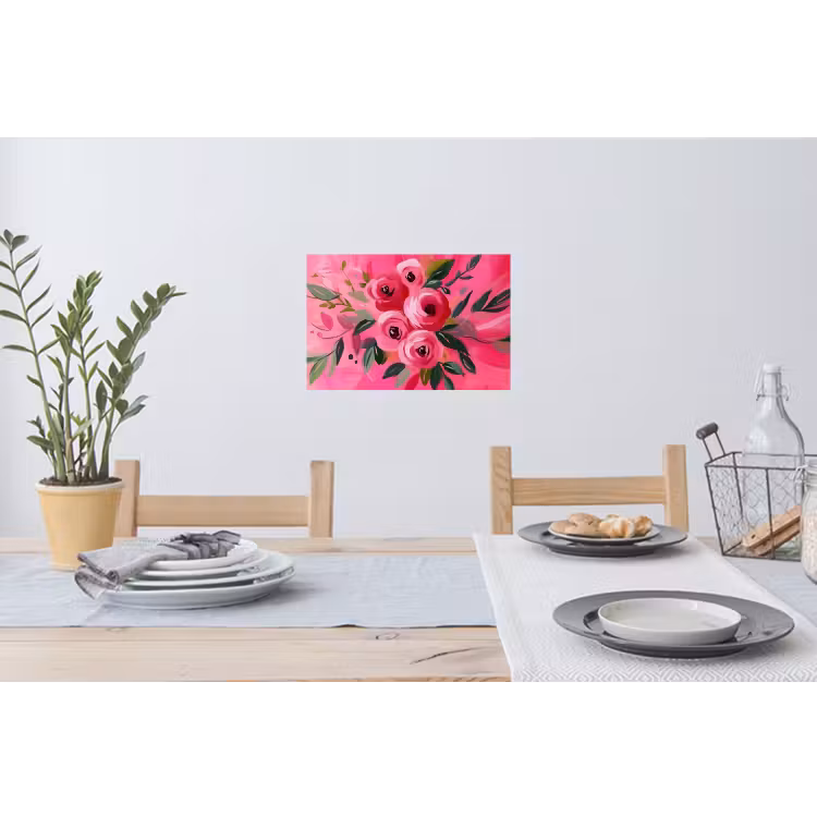 Bloemen - Verf - Roze Muursticker klein -eettafel
