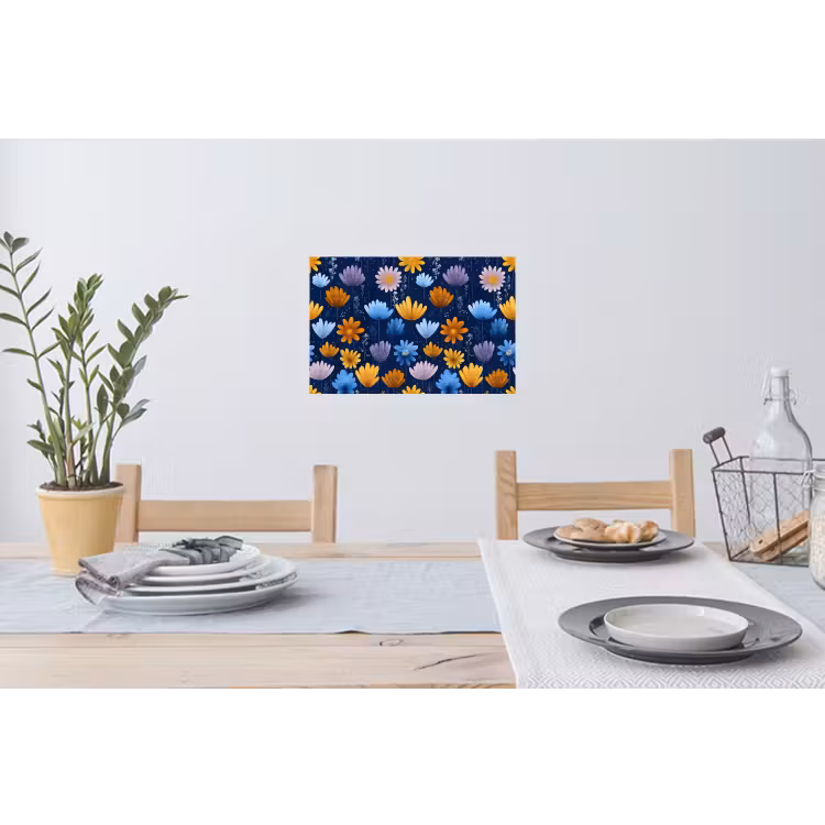 Bloemen - Patroon - Blauw - Contrast Muursticker klein -eettafel