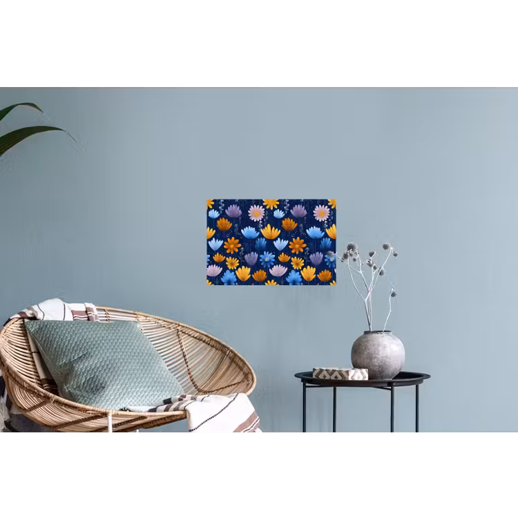 Bloemen - Patroon - Blauw - Contrast Muursticker klein -plant