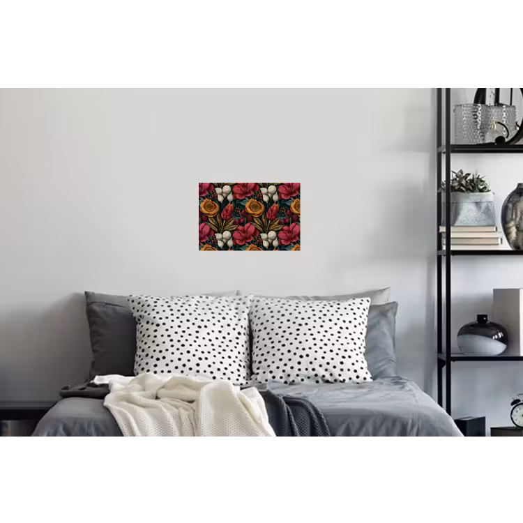 Bloemen - Patroon - Rood - Goud Muursticker klein 286 -slaapkamer