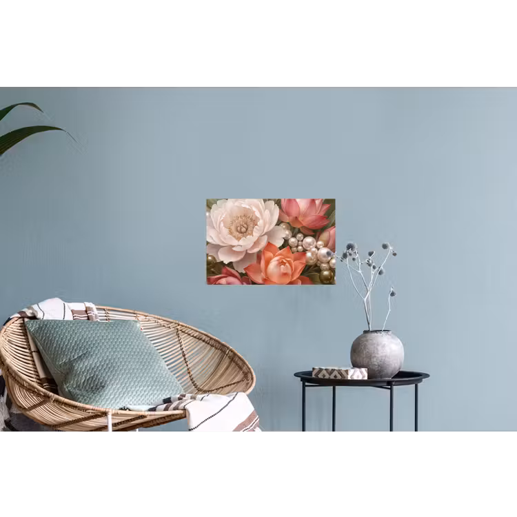 Bloemen - Parels - Elegant - Roze - Wit Muursticker klein -plant