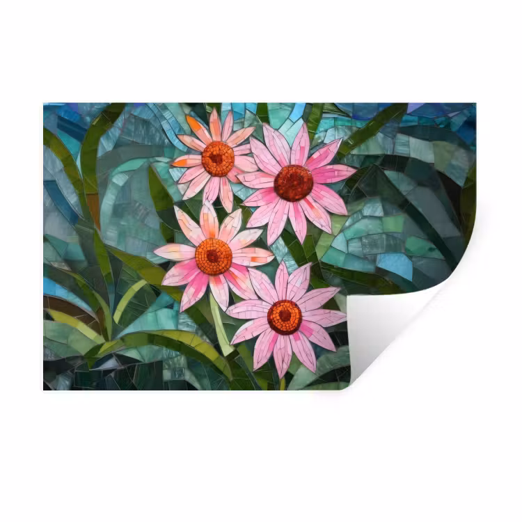 Bloemen - Roze - Glasmozaïek Muursticker klein -3d