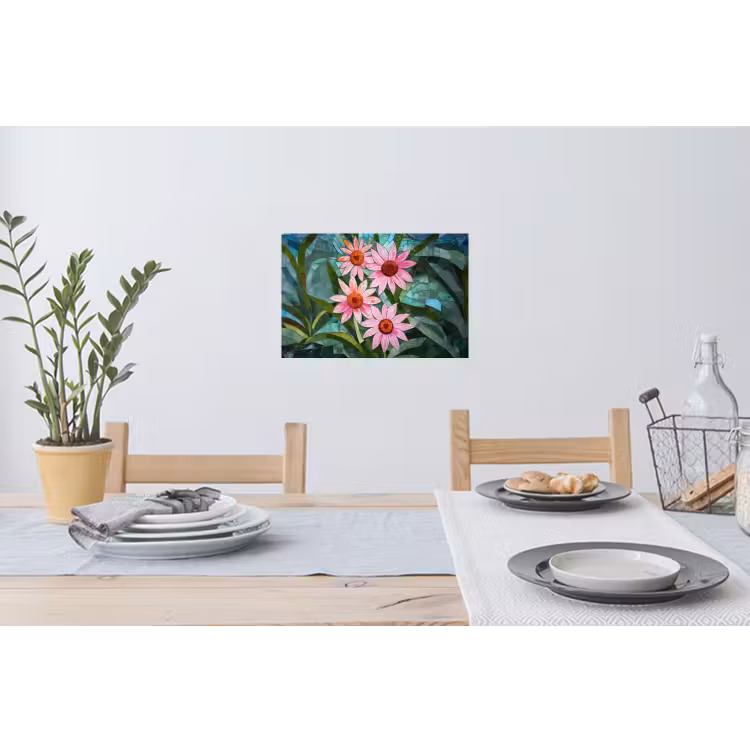 Bloemen - Roze - Glasmozaïek Muursticker klein -eettafel