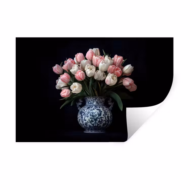 Bloemen - Roze - Tulpen - Vaas Muursticker klein -3d