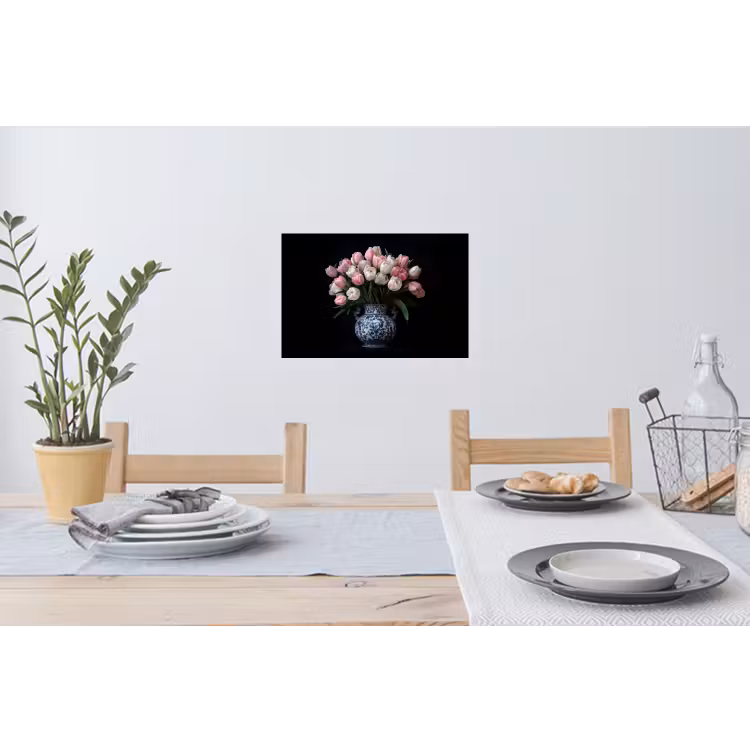 Bloemen - Roze - Tulpen - Vaas Muursticker klein -eettafel