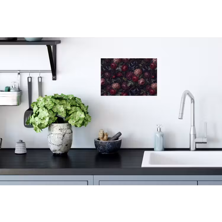 Bloemen - Rood - Klassiek - Donker - Patroon Muursticker klein -keuken