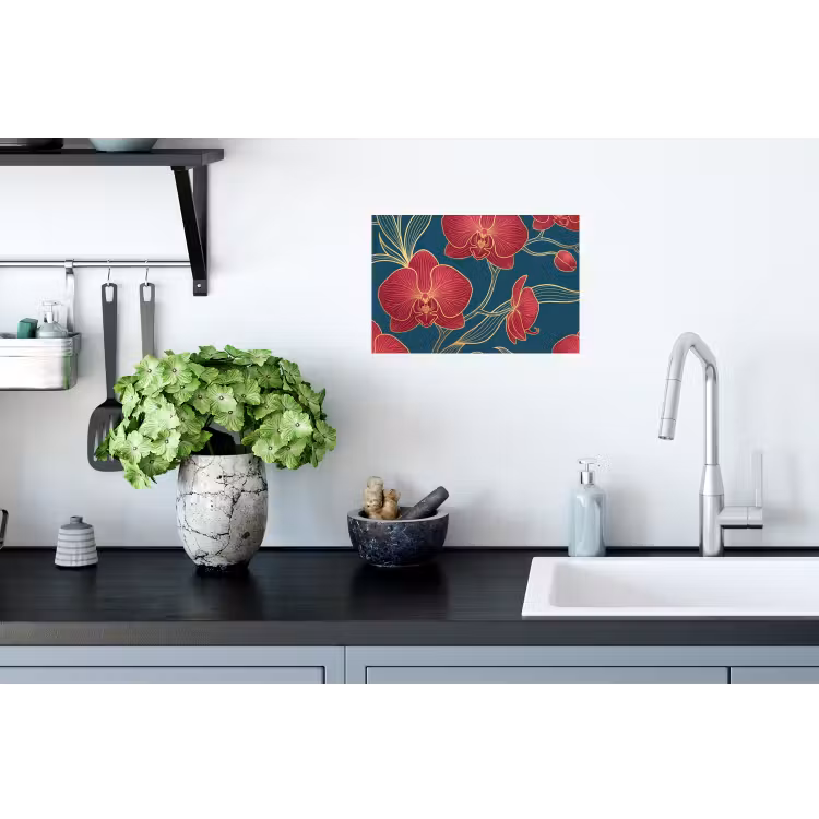 Wall Sticker - Flowers - Red - Gold - Bloemen - Rood - Goud Muursticker klein