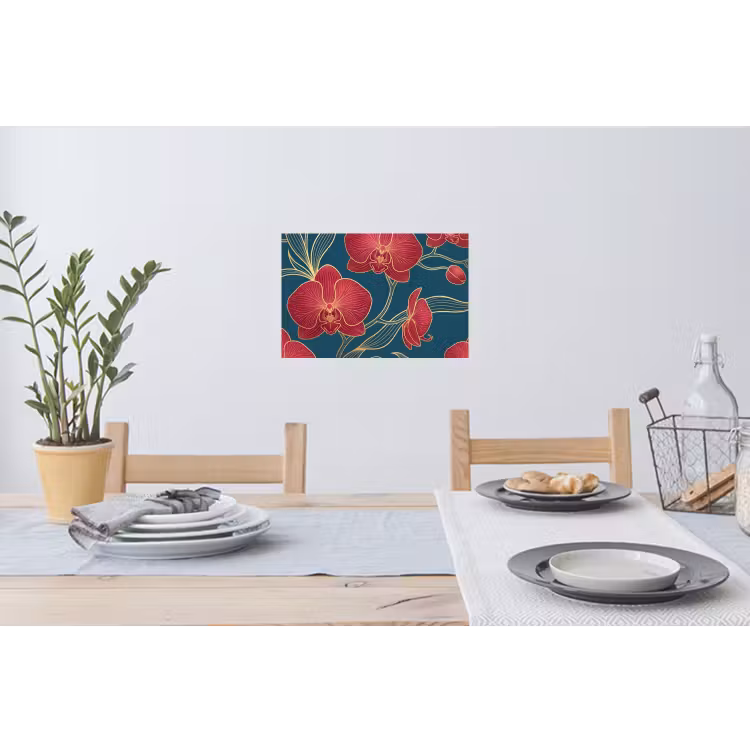 Wall Sticker - Flowers - Red - Gold - Bloemen - Rood - Goud Muursticker klein