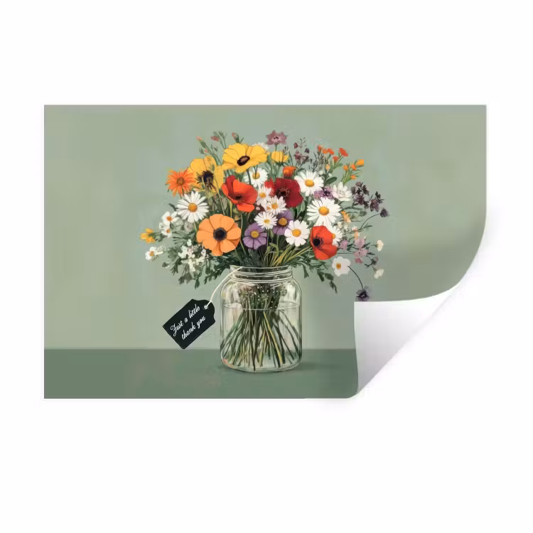 Bloemen - Vaas - Kaartje Muursticker klein -3d