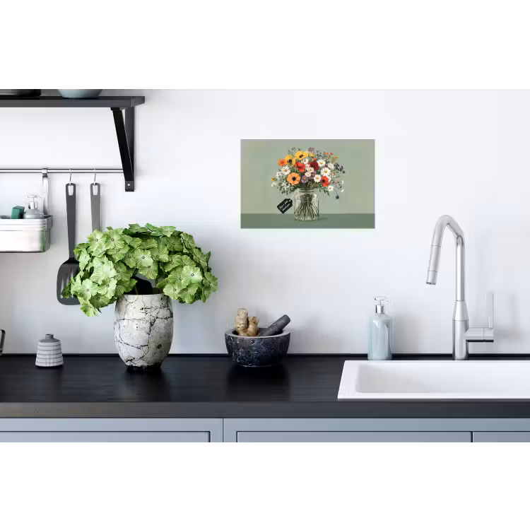 Bloemen - Vaas - Kaartje Muursticker klein -keuken